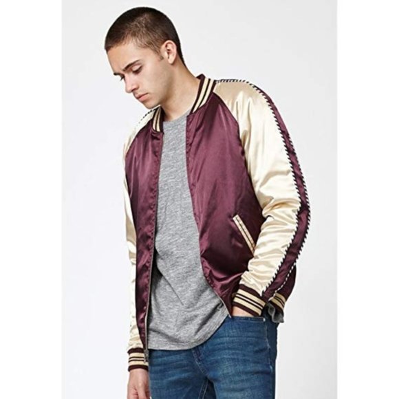 Pacsun Varsity Jacket Burgundy Gold Reversible